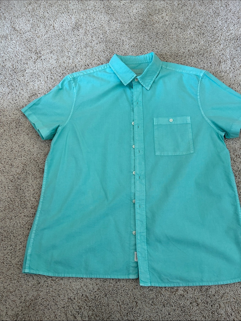 Men's Short-Sleeve Button-Down Shirt in Aqua XL American Eagle EUC